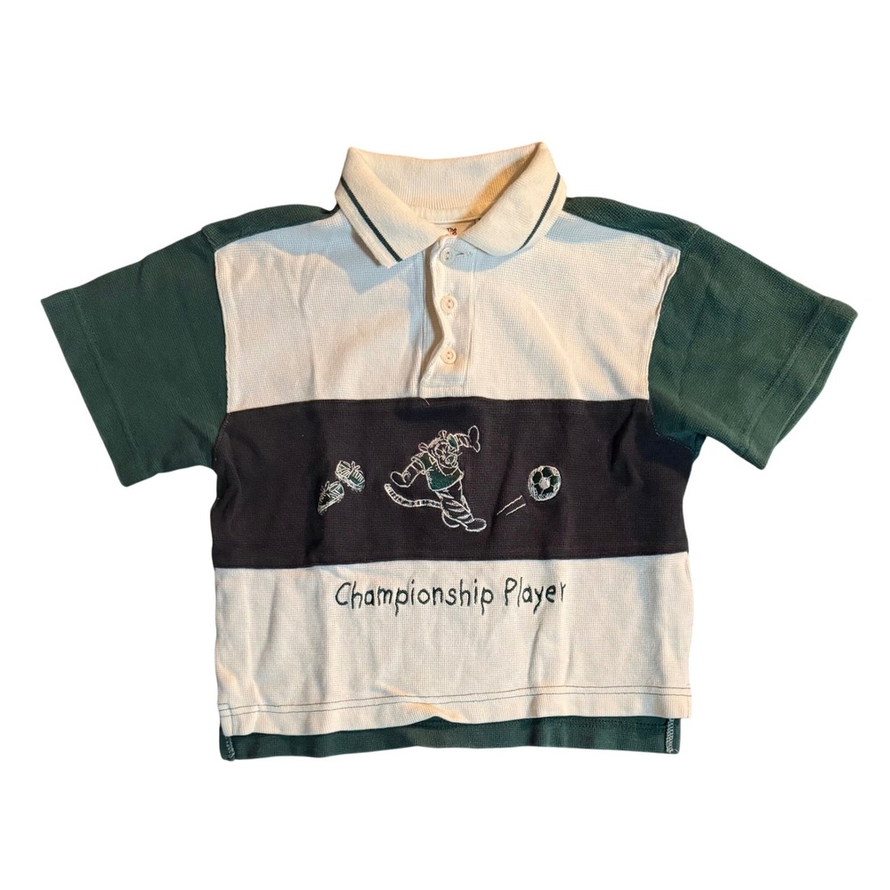 Disney Store Tigger Soccer Polo Shirt Toddler 3T White Green Waffle Knit Cotton